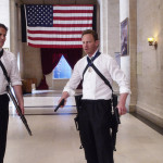 SHARKNADO 3: OH HELL NO! -- Pictured:  (l-r) Mark Cuban as President of the United States, Ian Ziering as Fin Shepard -- (Photo by: The Global Asylum/Syfy)