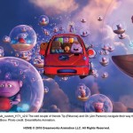HOME_sq2050_s7.pub_custom_f171_v2.0 The odd couple of friends Tip (Rihanna) and Oh (Jim Parsons) navigate their way through a crowded sky of bubble-driving Boov. Photo credit: DreamWorks Animation.