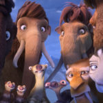 The herd makes a shocking discovery. (from left): Julian (voiced by Adam Devine), Crash and Eddie (voiced by Seann William Scott, Josh Peck), Peaches (voiced by Keke Palmer), Sid (voiced by John Leguizamo), Granny (voiced by Wanda Sykes), Ellie (voiced by Queen Latifah), Diego (voiced by Denis Leary), Manny (voiced by Ray Romano), and Shira (voiced by Jennifer Lopez). Photo credit: Blue Sky Studios