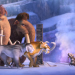 The herd sets off on a quest to save themselves from a Scrat-tastrope. (from left): Julian (voiced by Adam Devine), Peaches (voiced by Keke Palmer), Ellie (voiced by Queen Latifah), Manny (voiced by Ray Romano), Shira (voiced by Jennifer Lopez), Diego (voiced by Denis Leary), Crash and Eddie (voiced by Seann William Scott, Josh Peck), Buck (voiced by Simon Pegg). Photo credit: Blue Sky Studios