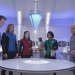 THE ORVILLE:  L-R:  Seth MacFarlane, Adrianne Palicki, Halston Sage, Penny Johnson Jerald, guest star Brian George and guest star Christine Corpuz in THE ORVILLE premiering this fall on FOX.  ©2017 Fox Broadcasting Co.  Cr:  FOX