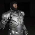 Beauty shots of Adam Savages 3D printed Iron Man suit, without his helmet.