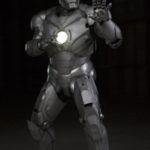 Beauty shots of Adam Savages 3D printed Iron Man suit, with his helmet.