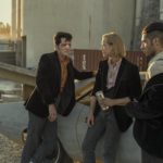 Reprisal - A hyper-noir story that follows a relentless femme fatale who, after being left for dead, sets out to take revenge against her brother and his bombastic gang of gearheads. Johnson (David Dastmalchian), from left, Matty (Rhys Wakefield) and Ethan Hart (Mena Massoud), shown. (Photo by: Antony Platt/Hulu)
