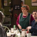 Kate & Koji - Jimmy Akingbola (Koji), Brenda Blethyn (Kate), and Blake Harrison (Medium Dan) – Courtesy of BritBox