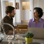 Jamie Bamber as Sam & Priyanga Burford as Karen - Innocent _ Season 2, Episode 1 - Photo Credit: Steffan Hill/AcornTV