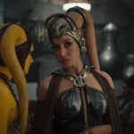 (Center): Jennifer Beals in a scene from Lucasfilm's THE BOOK OF BOBA FETT, exclusively on Disney+. © 2021 Lucasfilm Ltd. & ™. All Rights Reserved.