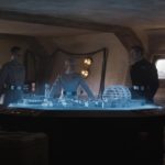 (L-R): Corv (Nouf Ousellam), Supervisor Dedra Meero (Denise Gough), Captain Vanis Tigo (Wilf Scolding) and Lieutenant Keysax (Nick Moss) in Lucasfilm's ANDOR, exclusively on Disney+. ©2022 Lucasfilm Ltd. & TM. All Rights Reserved.
