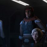 (L-R): Tech, Hunter, Omega, and Echo in a scene from STAR WARS: THE BAD BATCH, season 2 exclusively on Disney+. © 2022 Lucasfilm Ltd. & ™. All Rights Reserved.