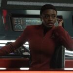 Celia Rose Gooding as Uhura in the season 2 trailer of Star Trek: Strange New Worlds, streaming on Paramount+, 2023. Photo Cr: Michael Gibson/Paramount+