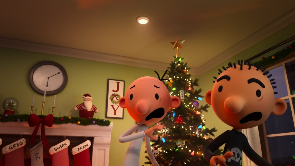(L-R): Greg (voiced by Wesley Kimmel) and Rodrick (voiced by Hunter Dillon) in Disney’s Diary of a Wimpy Kid Christmas: Cabin Fever, exclusively on Disney+. © 2023 20th Century Studios. All Rights Reserved.