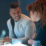L-R Wilson Cruz as Culber and Mary Wiseman as Tilly in Star Trek: Discovery, season 5,  streaming on Paramount+, 2023. Photo Credit: John Medland/Paramount+