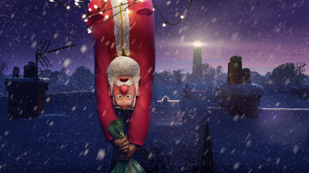 Santa (Brian Cox) finds himself in quite a predicament in Locksmith Animation and Netflix's heartwarming comedy, THAT CHRISTMAS. Based on the charming trilogy of children's books by beloved multi award-winning writer/director Richard Curtis (Four Weddings and a Funeral, Notting Hill, Love Actually, Yesterday), THAT CHRISTMAS follows a series of entwined tales about family and friends, love and loneliness, and Santa Claus making a big mistake, not to mention an enormous number of turkeys! Cr. Courtesy of Netflix © 2024