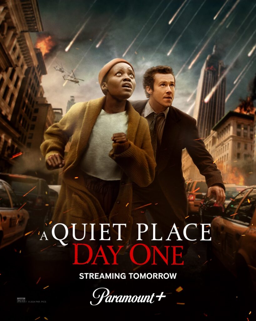 L-R Lupita Nyong'o as Samira and Joseph Quinn as Eric in the key art for A Quiet Place: Day One from Paramount Pictures, streaming on Paramount+ 2024. Photo Credit: Paramount+.