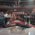 L-R: Romeo Carere, Anthony Natale and Oded Fehr in season 1, episode 2 of Star Trek: Starfleet Academy streaming on Paramount+. Photo Credit: Brooke Palmer/Paramount+