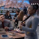 L-R: George Hawkins, Bella Shepard and Kerrice Brooks in season 1, episode 5 of Star Trek: Starfleet Academy streaming on Paramount+. Photo Credit: Brooke Palmer/Paramount+