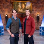 Hosts James Phelps and Oliver Phelps pose on the Harry Potter: Wizards of Baking, Season 2 set, as seen on Harry Potter: Wizards of Baking, Season 2.