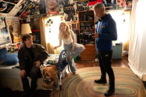 Mason Thames as “Miller”, McKenna Grace as “Clara”, and Director Josh Boone in Regretting You from Paramount Pictures.