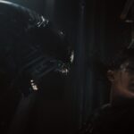 (L-R): Xenomorph and Cailee Spaeny as Rain Carradine in 20th Century Studios' ALIEN: ROMULUS. Photo courtesy of 20th Century Studios. © 2024 20th Century Studios. All Rights Reserved.