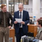 THE PAPER -- Episode 107 -- Pictured: (l-r) Domhnall Gleeson as Ned, Allan Harvey as Marv and Alex Edelman as Adam -- (Photo by: John P. Fleenor/PEACOCK)