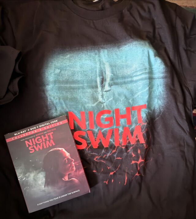 Thanks to UPHE for this cool Night Swim T-shirt. The thriller arrives on Blu-ray this Tuesday 4/9, and is now streaming on Peacock! Check out my review of the disc on NoReruns.net #NightSwim